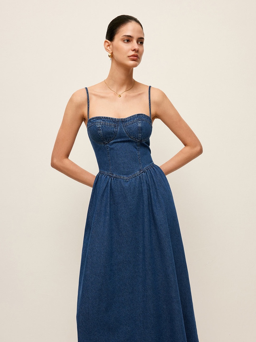 Commense Sweetheart Collar Denim Dress Size M - Picture 3 of 8